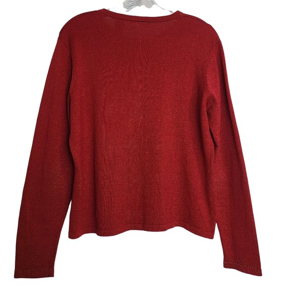 Open Cardigan Large Red Glittery Solid Silk - Picture 3 of 9